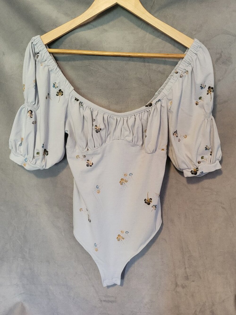 Free People Play Date Light Blue Floral Ruffle One Piece Bodysuit Size S